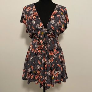 Printed Tie Front Romper